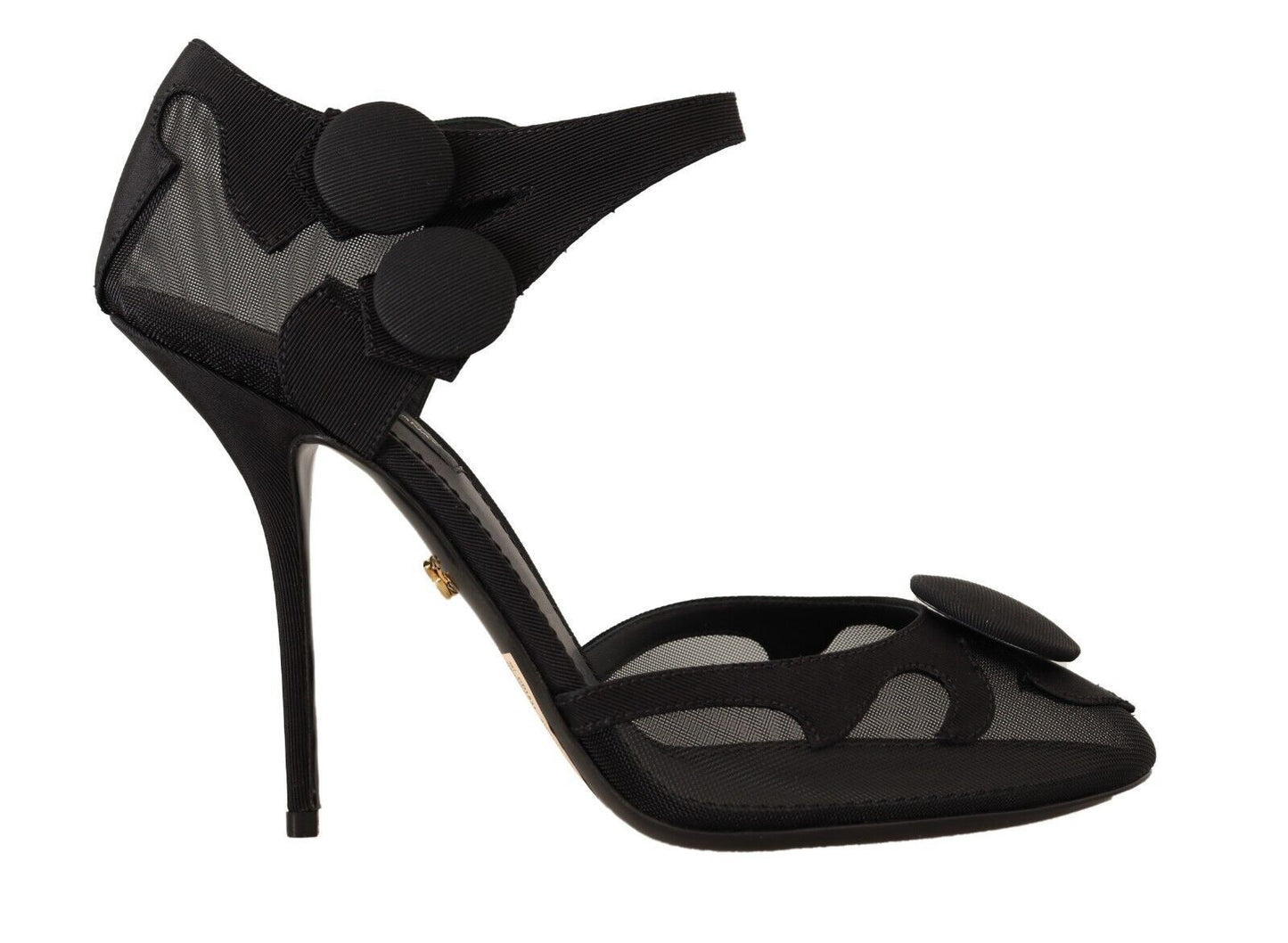 Dolce & Gabbana Black Mesh Ankle Strap Stiletto Heel Pumps