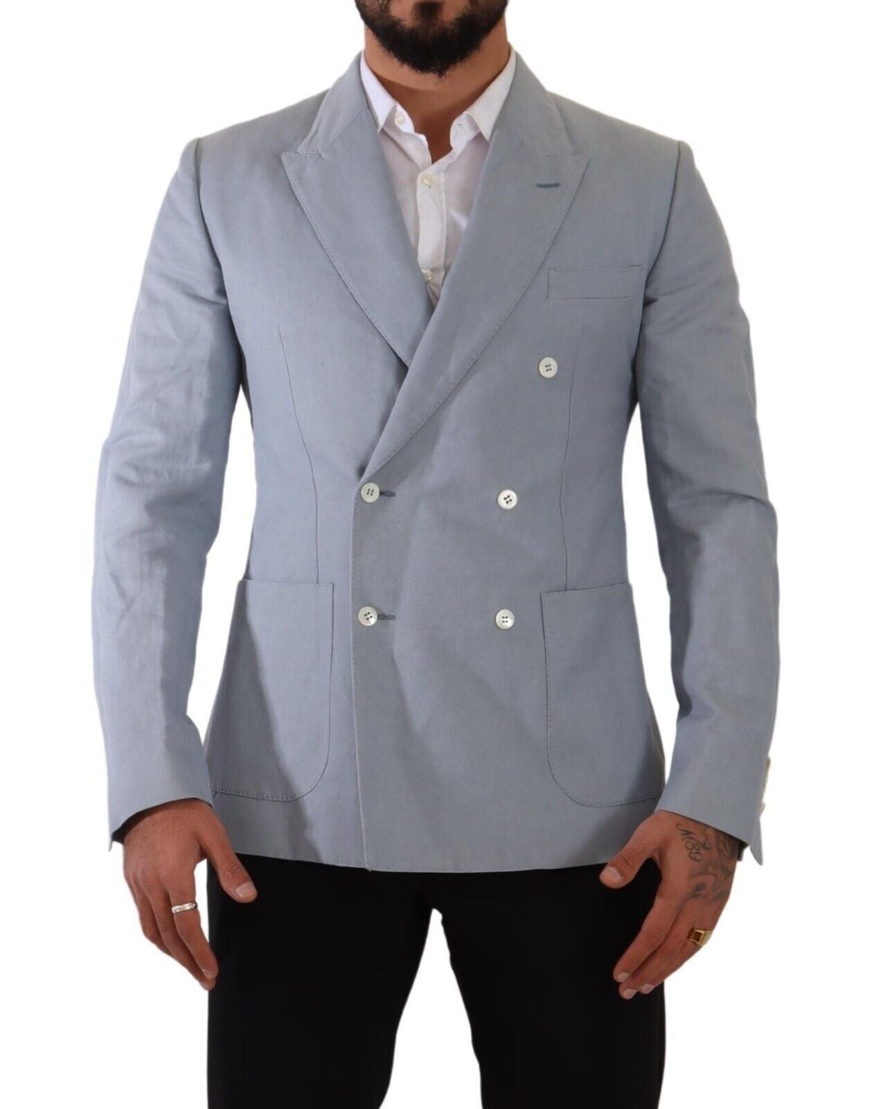 Dolce & Gabbana Blue Linen Slim Fit Blazer Jacket