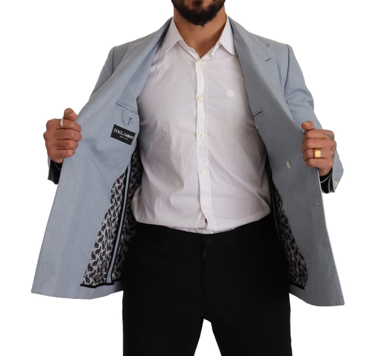 Dolce & Gabbana Blue Linen Slim Fit Blazer Jacket