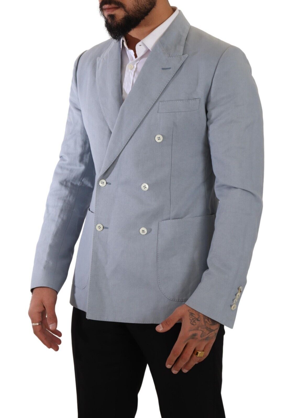 Dolce & Gabbana Blue Linen Slim Fit Blazer Jacket