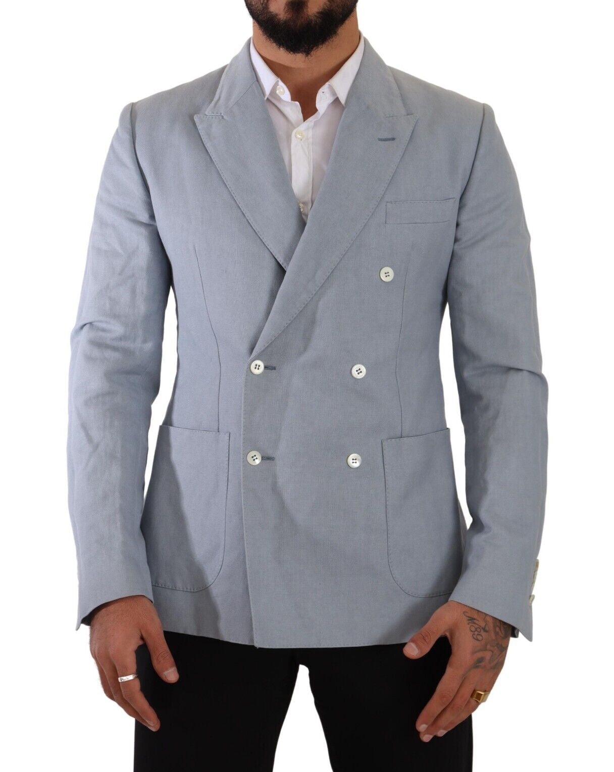 Dolce & Gabbana Blue Linen Slim Fit Blazer Jacket