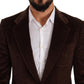 Dolce & Gabbana Brown Corduroy Slim Fit Coat DG Logo Blazer