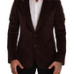 Dolce & Gabbana Brown Corduroy Slim Fit Coat DG Logo Blazer