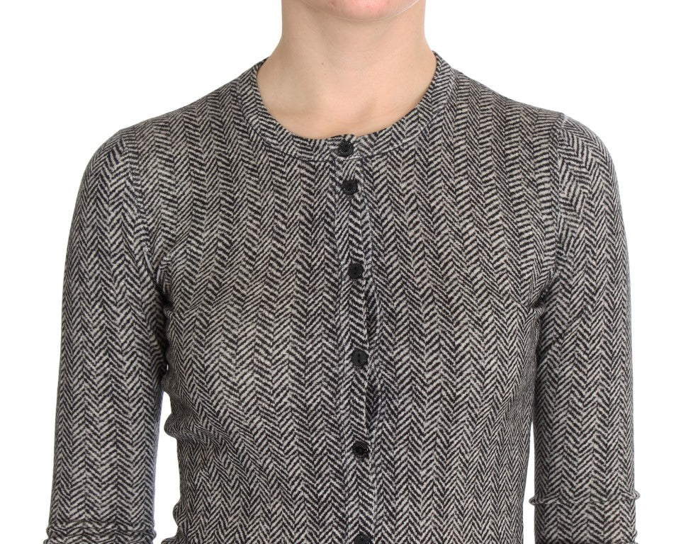 Dolce & Gabbana Black White Wool Top Cardigan Sweater