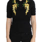 Dolce & Gabbana Black Silk Floral Embroidered Polo Top