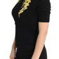 Dolce & Gabbana Black Silk Floral Embroidered Polo Top