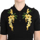 Dolce & Gabbana Black Silk Floral Embroidered Polo Top