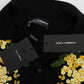 Dolce & Gabbana Black Silk Floral Embroidered Polo Top