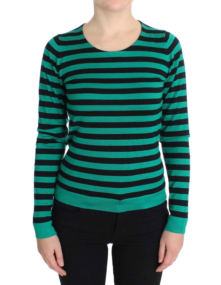 Dolce & Gabbana Elegant Green Black Striped Cashmere Silk Sweater