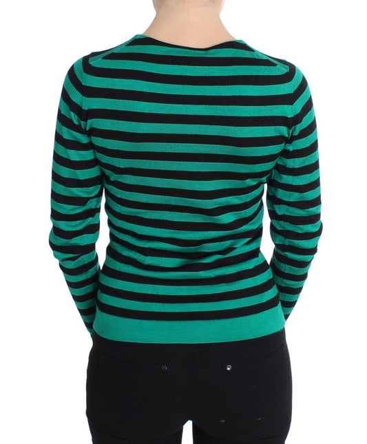 Dolce & Gabbana Elegant Green Black Striped Cashmere Silk Sweater