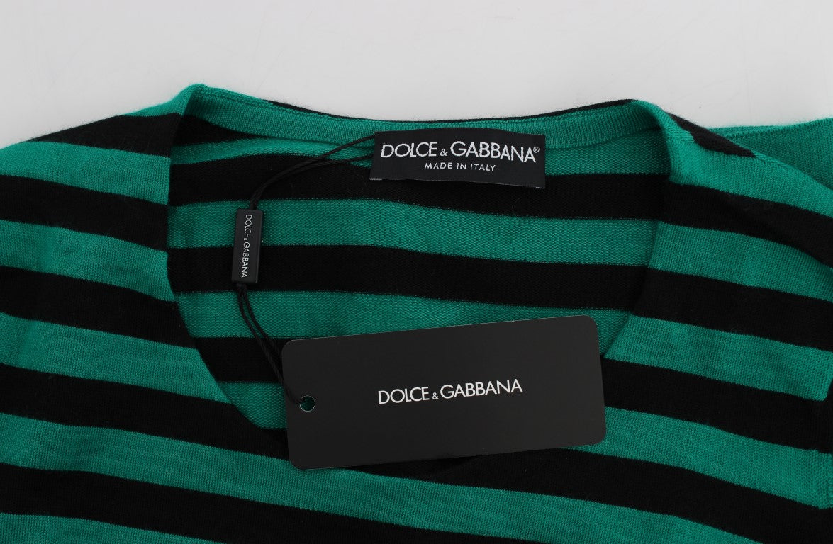 Dolce & Gabbana Elegant Green Black Striped Cashmere Silk Sweater