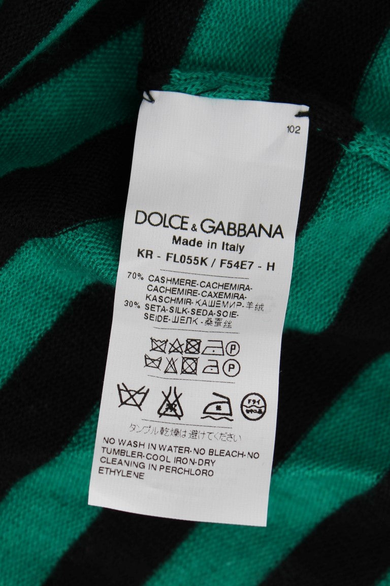 Dolce & Gabbana Elegant Green Black Striped Cashmere Silk Sweater