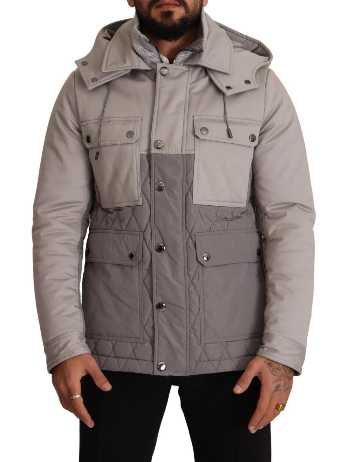 Dolce & Gabbana Gray Cotton Windbreaker Hooded Parka Jacket