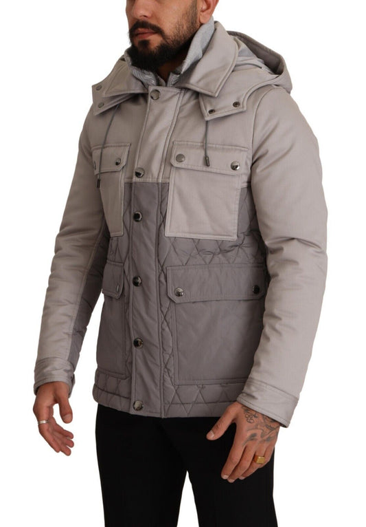 Dolce & Gabbana Gray Cotton Windbreaker Hooded Parka Jacket