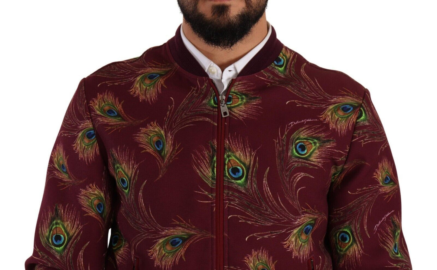 Dolce & Gabbana Red Peacock Stretch Bomber Jacket