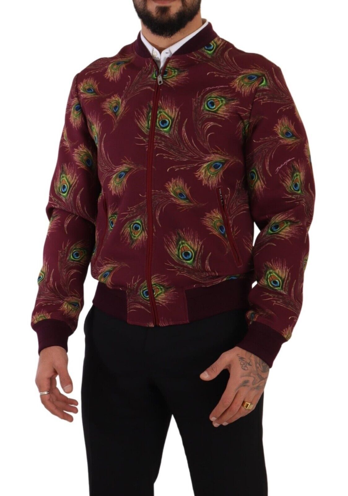 Dolce & Gabbana Red Peacock Stretch Bomber Jacket