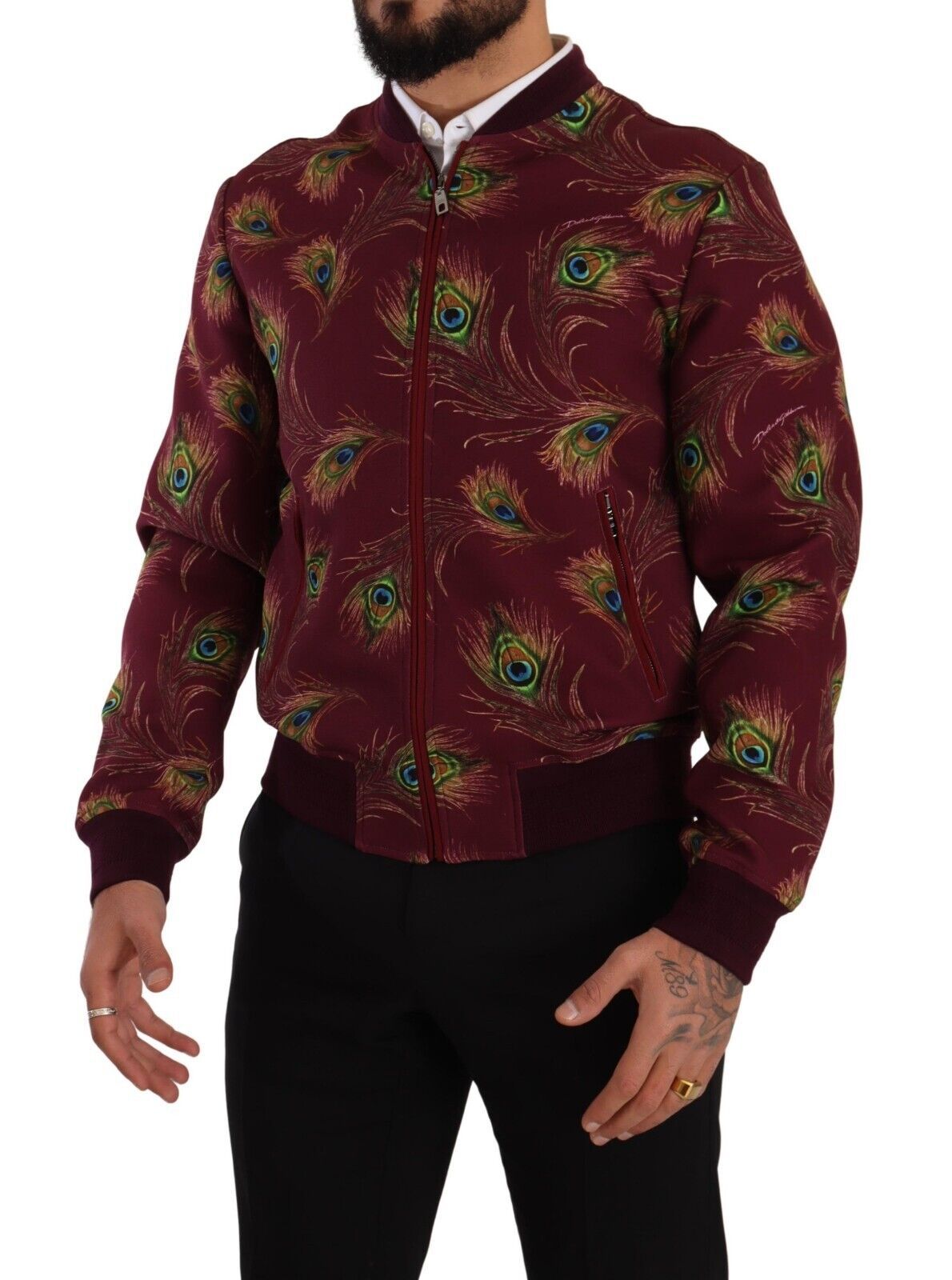 Dolce & Gabbana Red Peacock Stretch Bomber Jacket