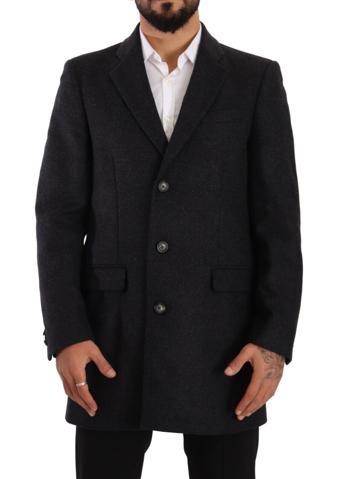 Dolce & Gabbana Dark Gray Wool Over Trench Coat Men Jacket