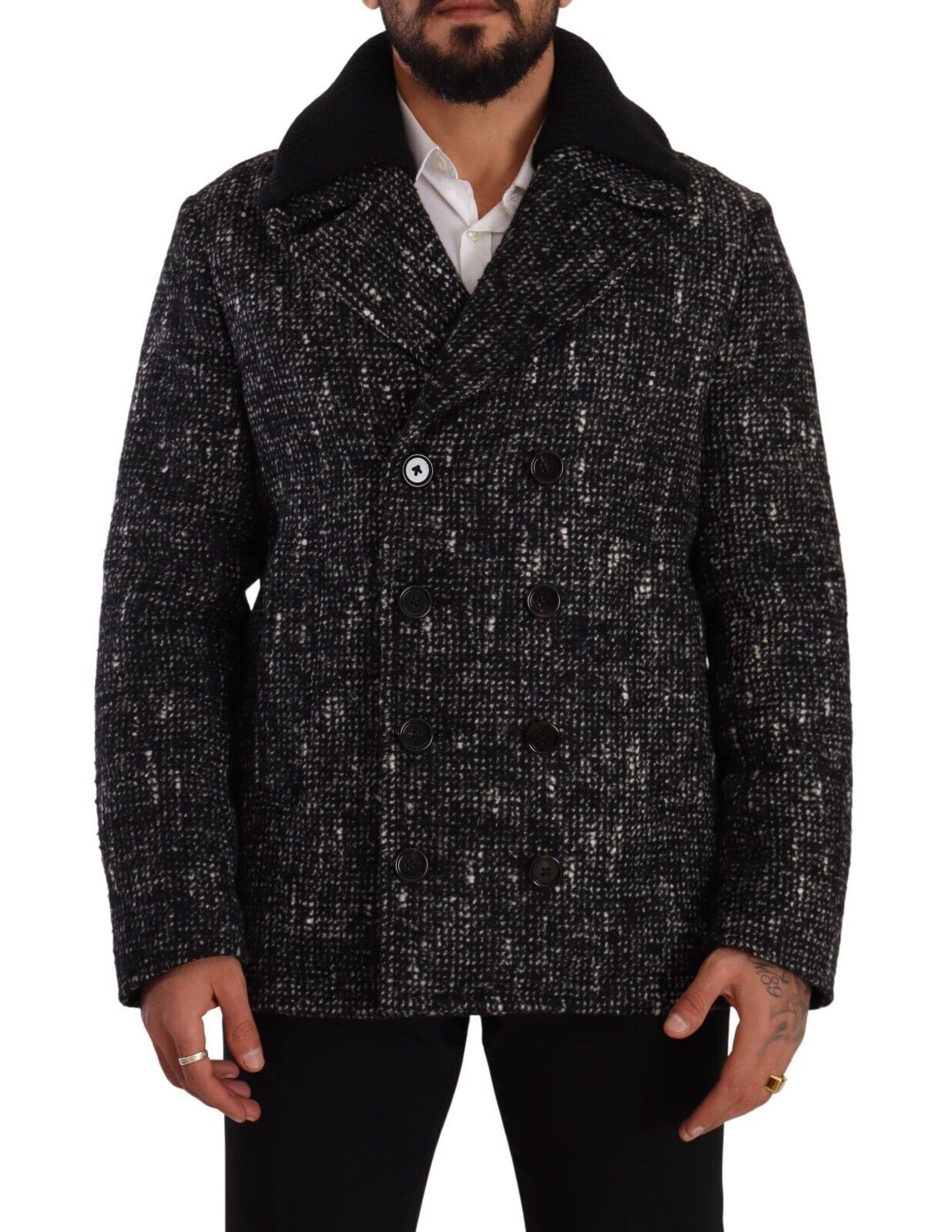 Dolce & Gabbana Black Wool Double Breasted Coat Men Jacket