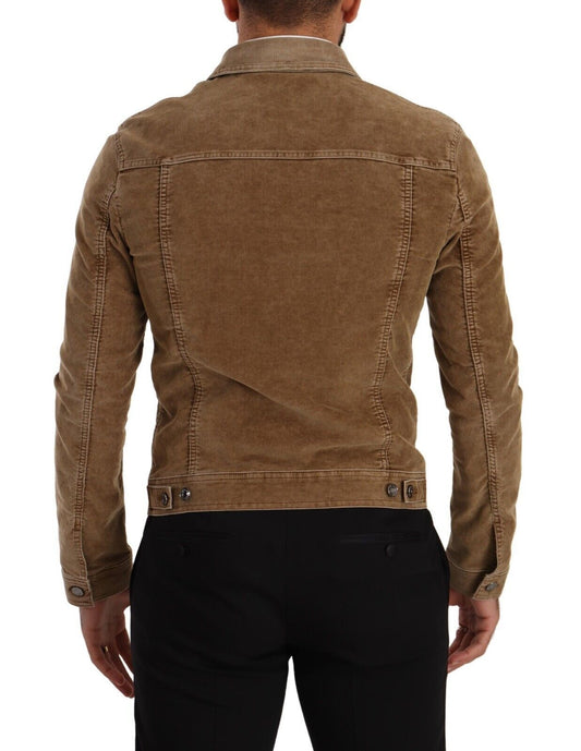 Dolce & Gabbana Brown Corduroy Cotton Logo Embroidery Jacket