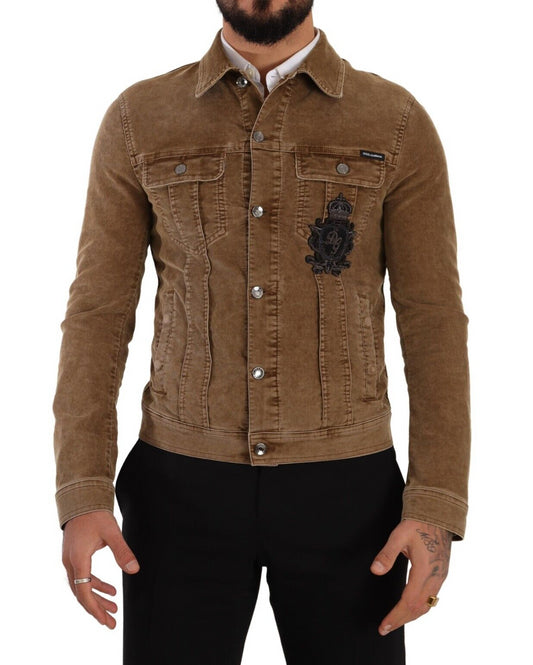 Dolce & Gabbana Brown Corduroy Cotton Logo Embroidery Jacket