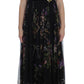 Dolce & Gabbana Black Key Print Silk Crystal Brooch Dress