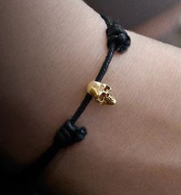 Anatoly Startsev 18K Gold Skull Black Mokuba Cord Adjustable Bracelet