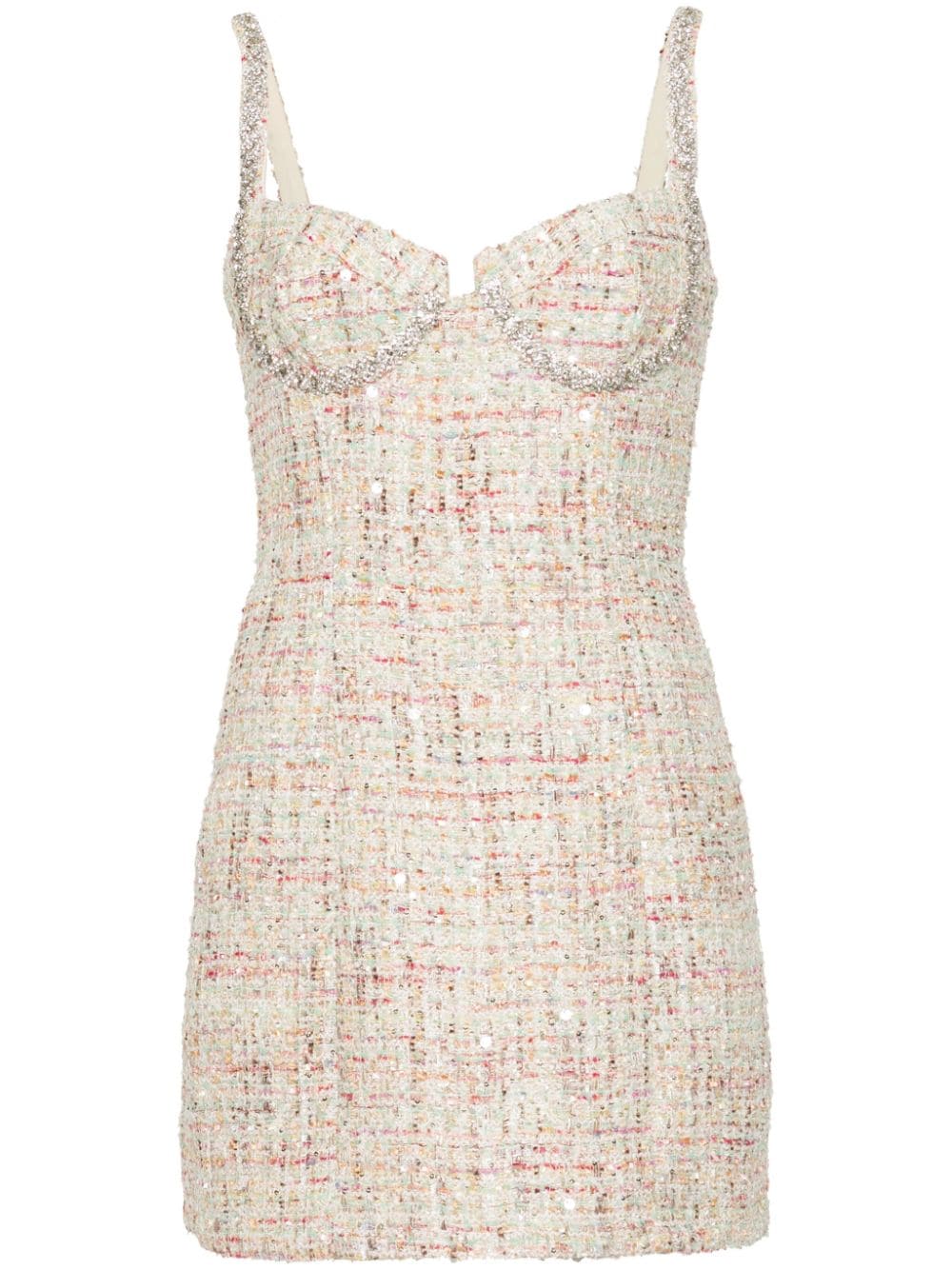 Self Portrait Cream Multicolor Boucle Sequin Embellished Sleeveless Dress