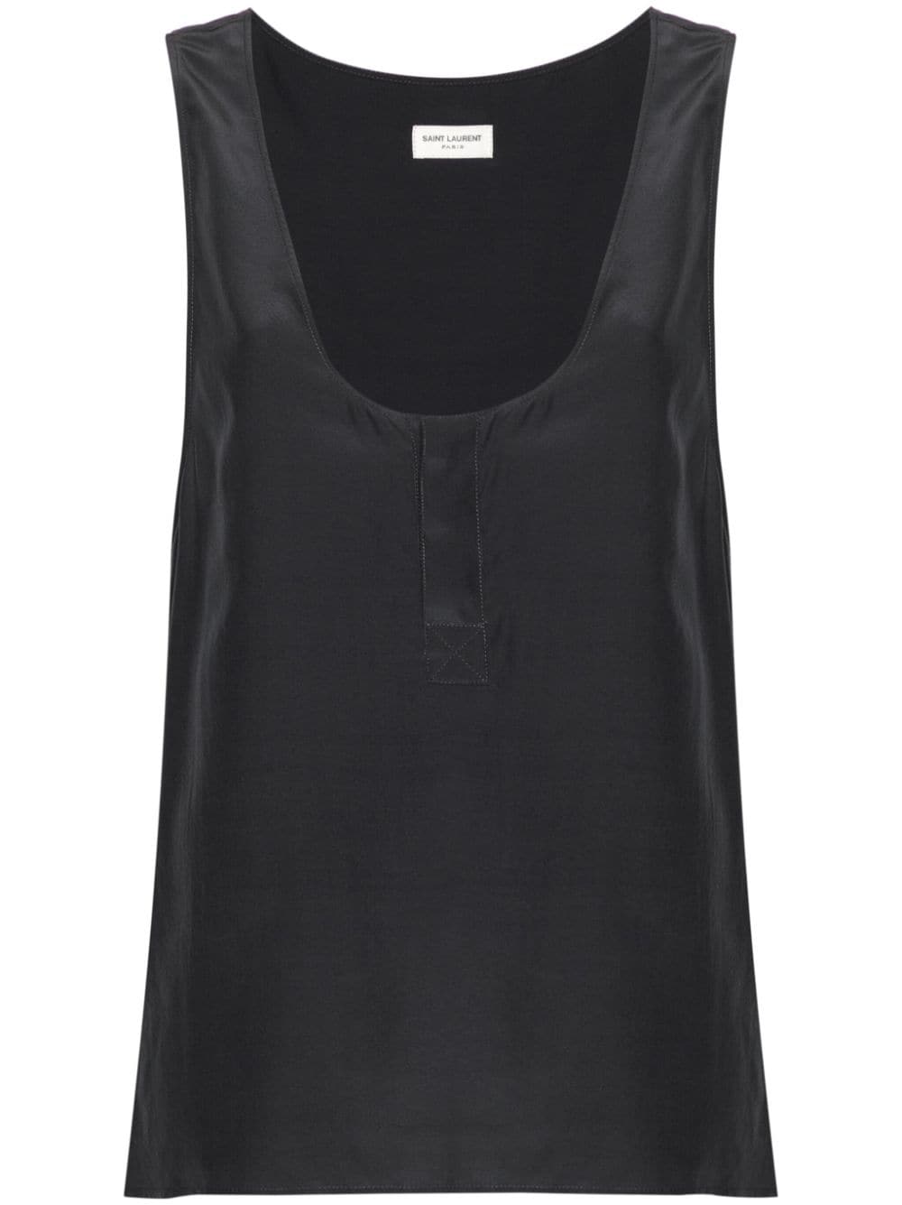 Saint Laurent Dark Grey Silk Sleeveless Henley Top