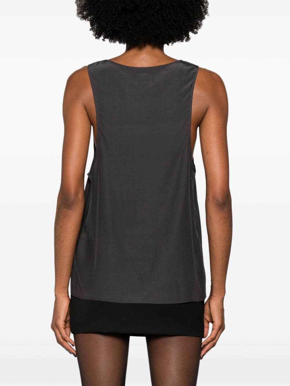 Saint Laurent Dark Grey Silk Sleeveless Henley Top