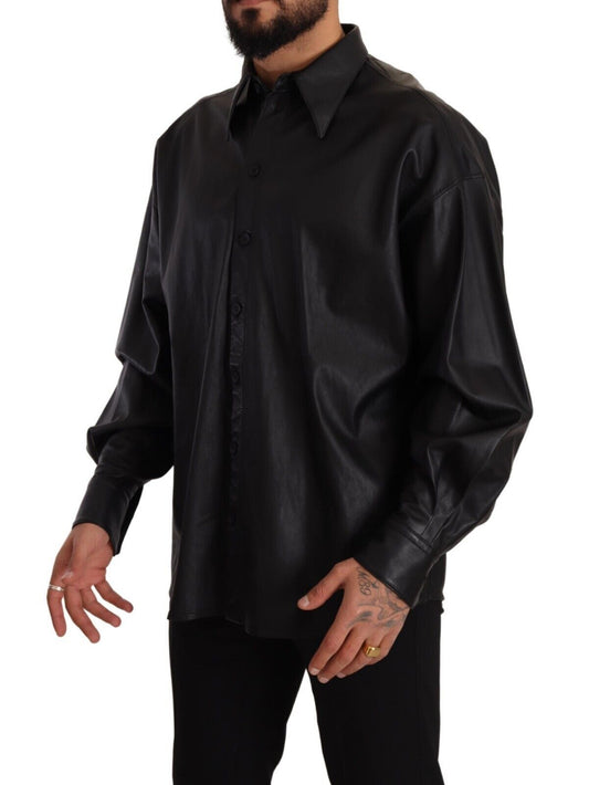 Dolce & Gabbana Black Leather Button Down Shirt