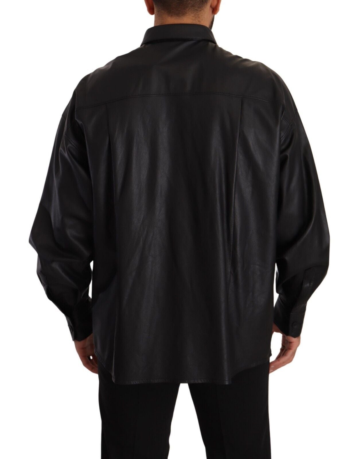 Dolce & Gabbana Black Leather Button Down Shirt