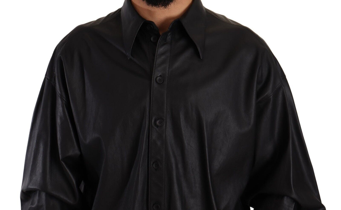 Dolce & Gabbana Black Leather Button Down Shirt