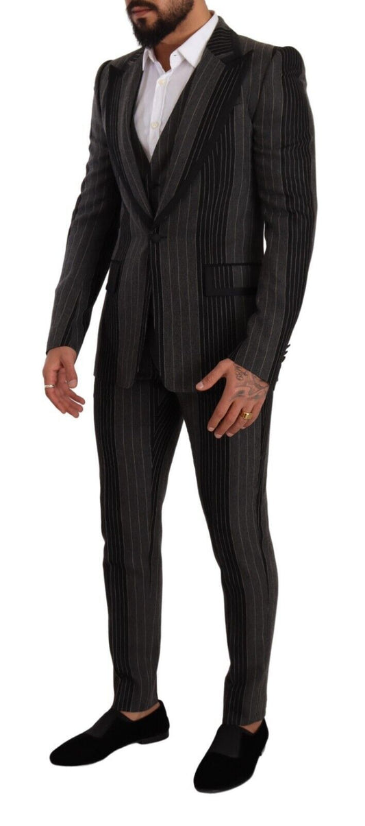 Dolce & Gabbana Black Gray Striped Slim Fit 3 Piece Suit