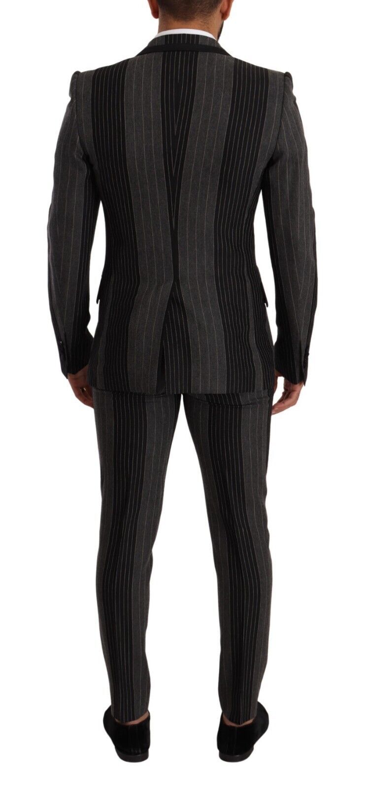 Dolce & Gabbana Black Gray Striped Slim Fit 3 Piece Suit