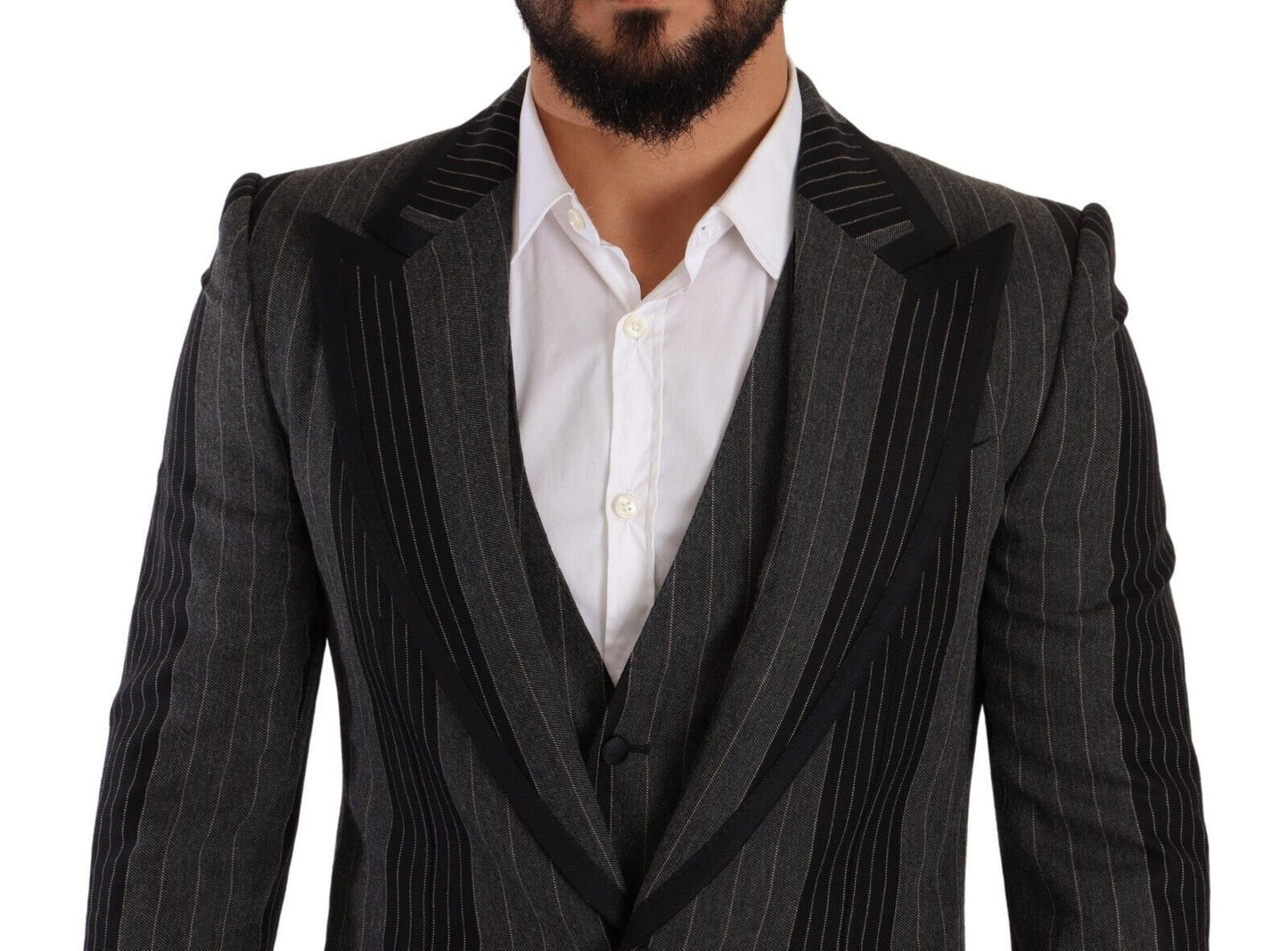 Dolce & Gabbana Black Gray Striped Slim Fit 3 Piece Suit