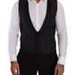 Dolce & Gabbana Black Striped Wool Silk Waistcoat Vest