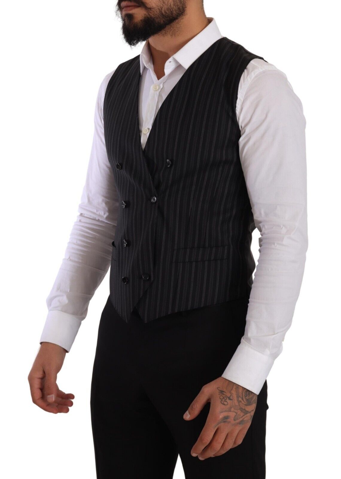 Dolce & Gabbana Gray Striped Double Breasted Waistcoat Vest