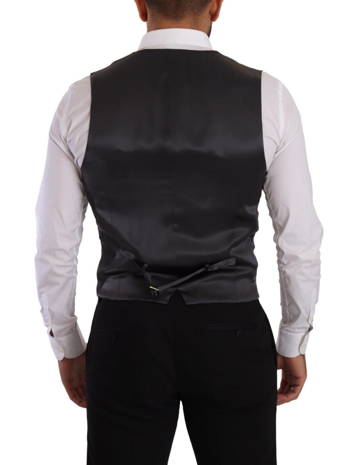 Dolce & Gabbana Gray Striped Double Breasted Waistcoat Vest