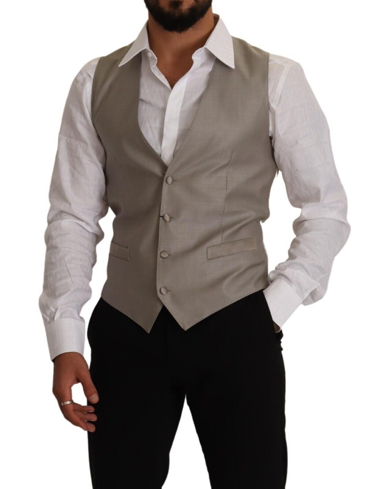 Dolce & Gabbana Beige Wool Single Breasted Waistcoat Vest