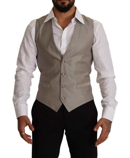 Dolce & Gabbana Beige Wool Single Breasted Waistcoat Vest