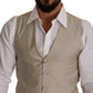 Dolce & Gabbana Beige Cotton Silk Slim Fit Waistcoat Vest