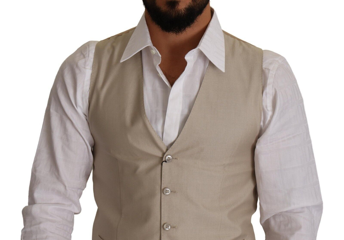 Dolce & Gabbana Beige Cotton Silk Slim Fit Waistcoat Vest