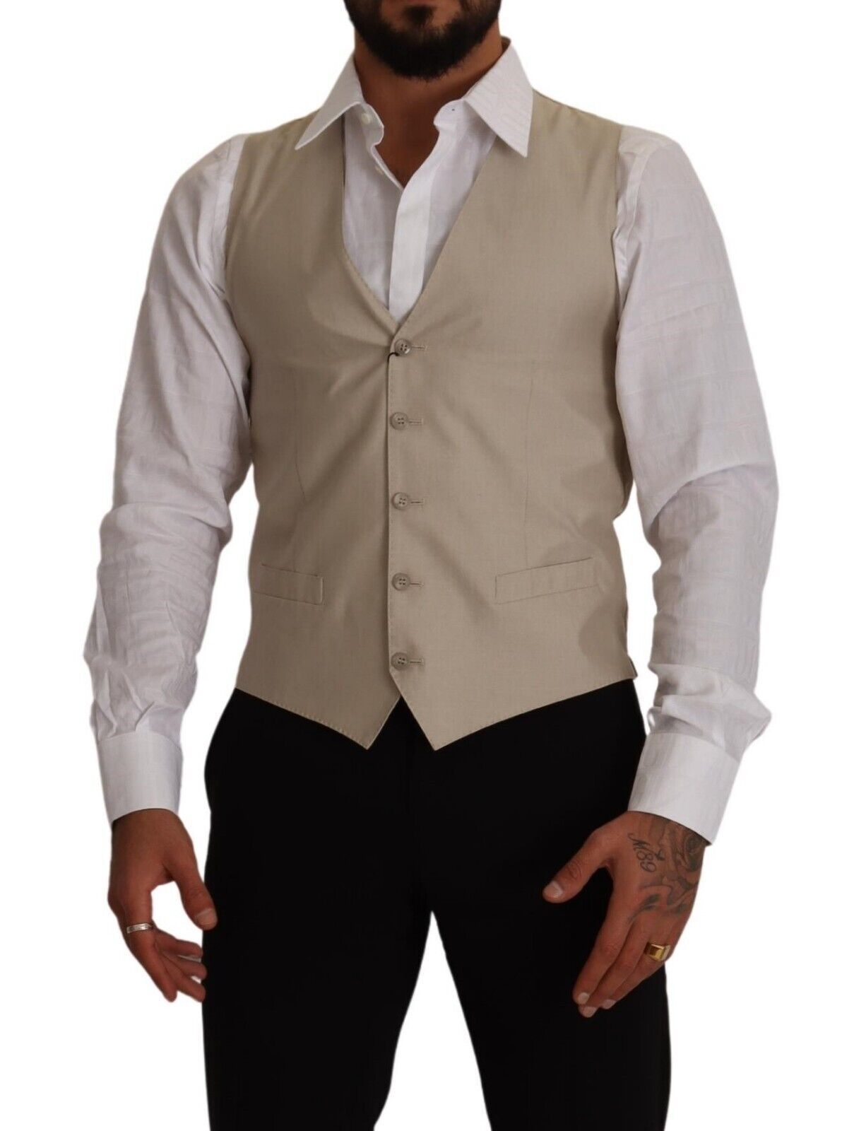 Dolce & Gabbana Beige Cotton Silk Slim Fit Waistcoat Vest