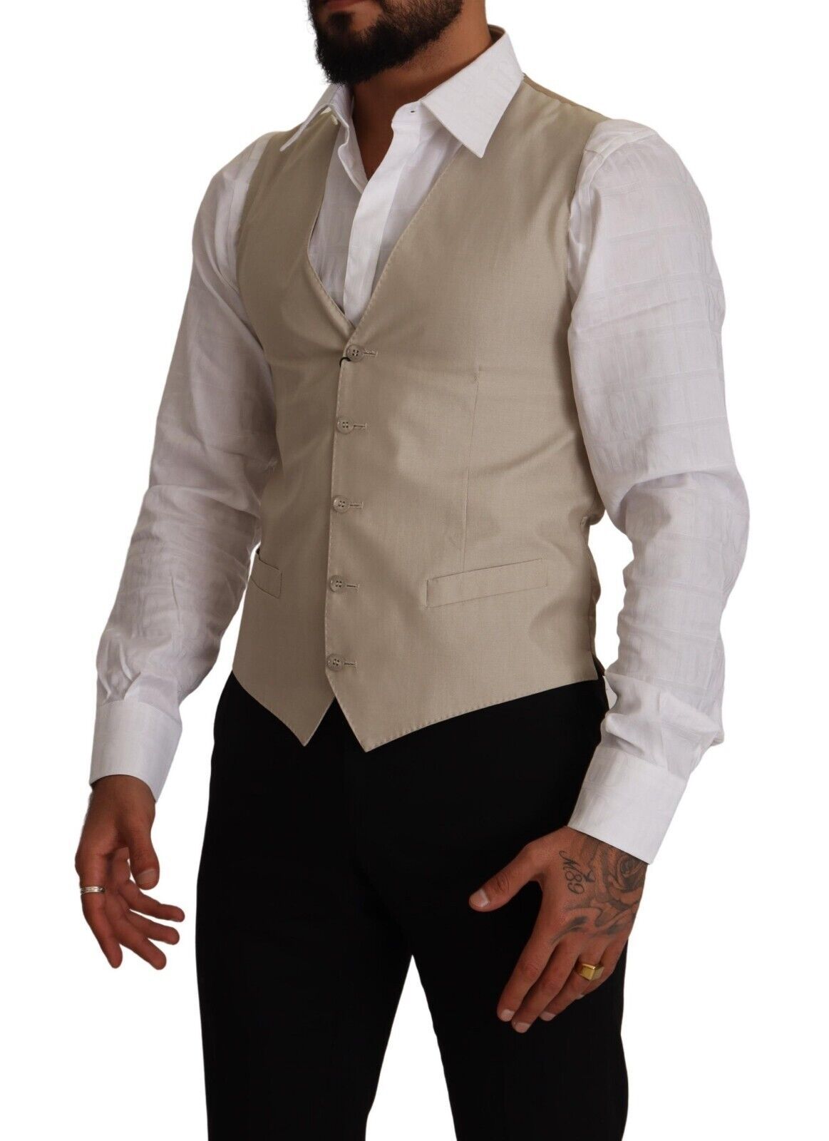 Dolce & Gabbana Beige Cotton Silk Slim Fit Waistcoat Vest