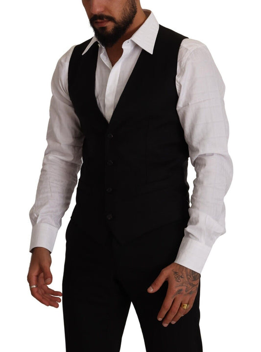 Dolce & Gabbana Black Wool Single Breasted Waistcoat Vest