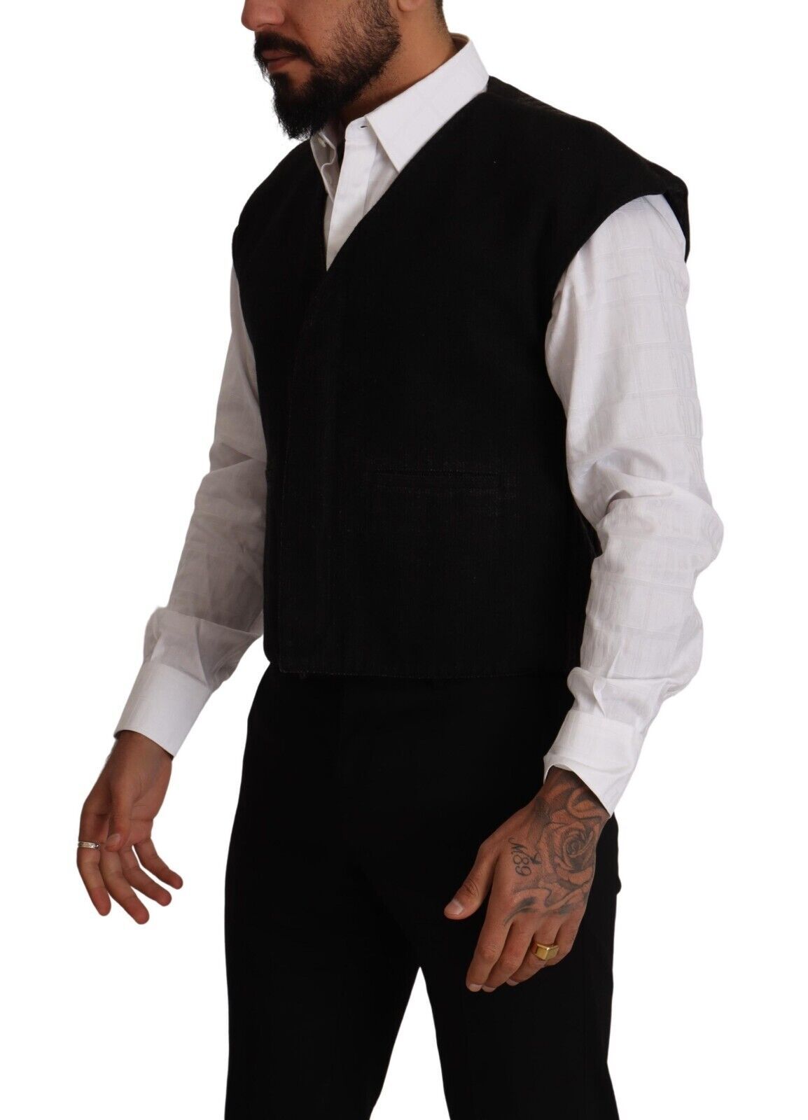 Dolce & Gabbana Black Wool Cotton Dress Waistcoat Vest