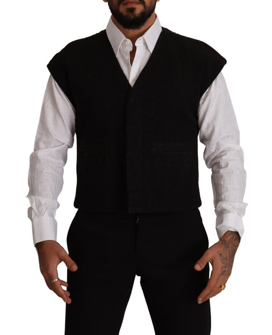 Dolce & Gabbana Black Wool Cotton Dress Waistcoat Vest