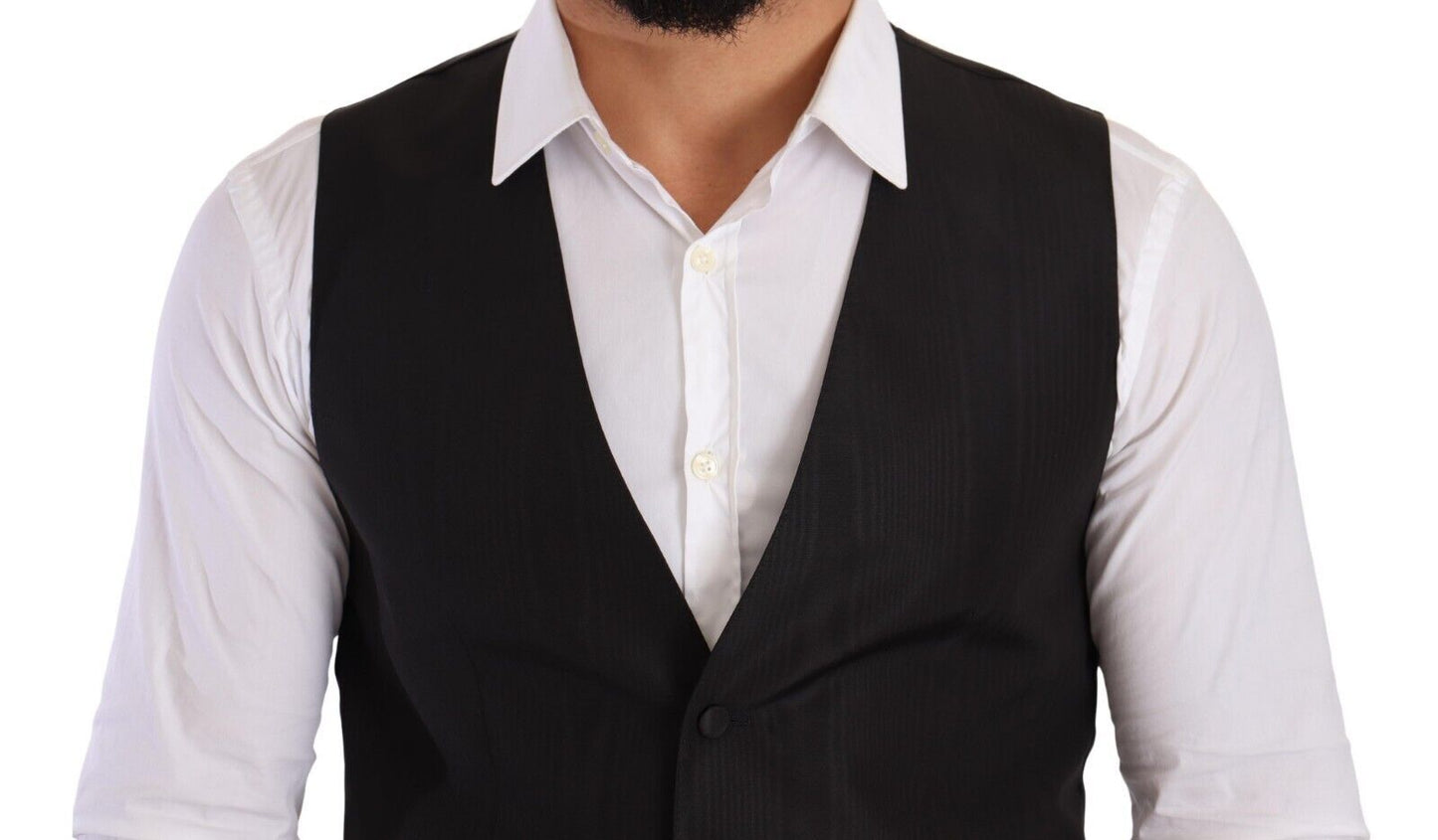 Dolce & Gabbana Gray Silk Slim Fit Waistcoat Formal Vest