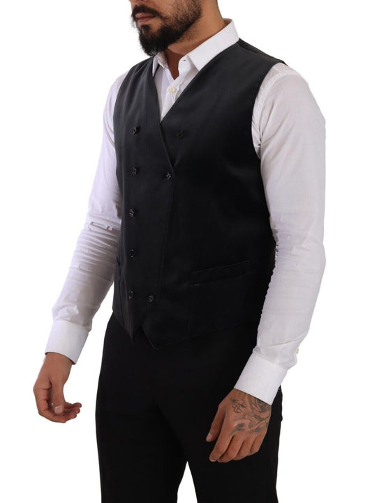 Dolce & Gabbana Gray Velvet Cotton Slim Fit Waistcoat Vest